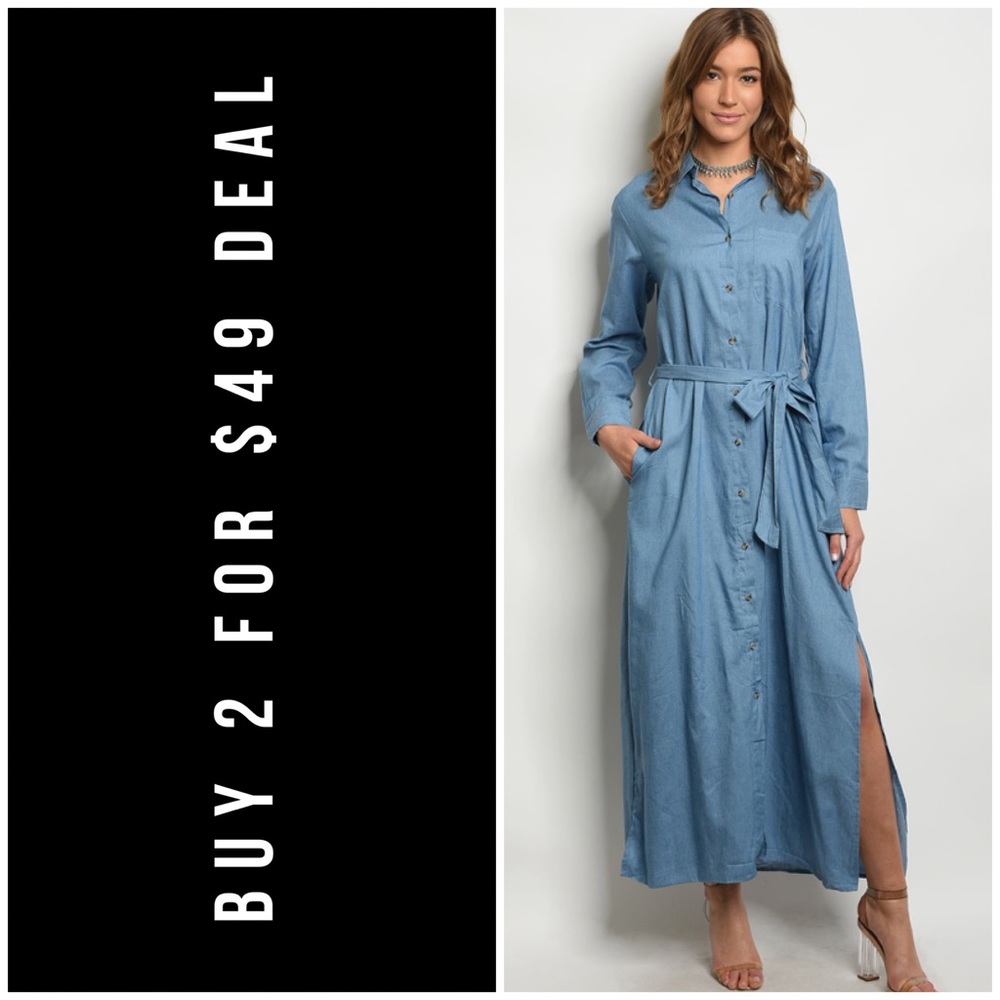 ☀️LAST3️⃣//CHAMBRAY DENIM BUTTON DOWN MAXI DRESS